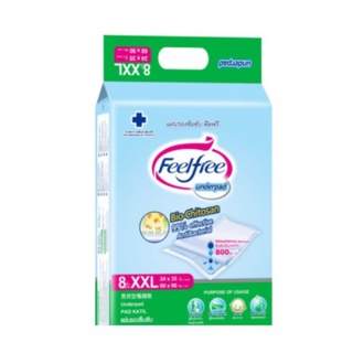Feelfree ฟีลฟรี แผ่นรองซับ แผ่นรองซึมซับ สำหรับผู้ใหญ่ ไซส์ XXL ขนาดใหญ่พิเศษ แพ็ค 8 ชิ้น 19653