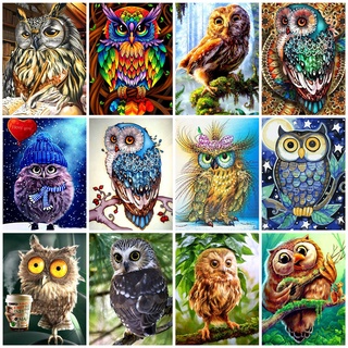 DIY 5D Diamond Painting Mosaic Owl  Animal Pictures Round Diamond Home Wall Decoration