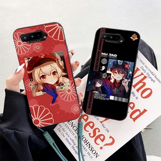 เคสโทรศัพท์มือถือ ลายการ์ตูน Genshin Hu Tao Klee พร้อมสายคล้อง สําหรับ Asus ROG Phone 5 5S ZS673KS ROG5 ROG 5S