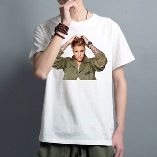 ผ้าฝ้าย 100%เสื้อยืดแขนสั้นพิมพ์ลาย Justin Bieber เสื้อยืด newS-3XL