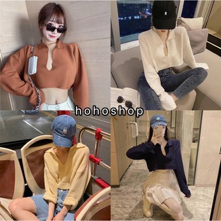 hohoshop เสื้อครอปแขนยาว แต่งปกคอลึกแอบแซ่บ 5951