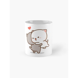 แก้วกาแฟร้อน พิมพ์ลาย Mochi Peach and Goma Hug Cat สําหรับบ้าน ออฟฟิศ