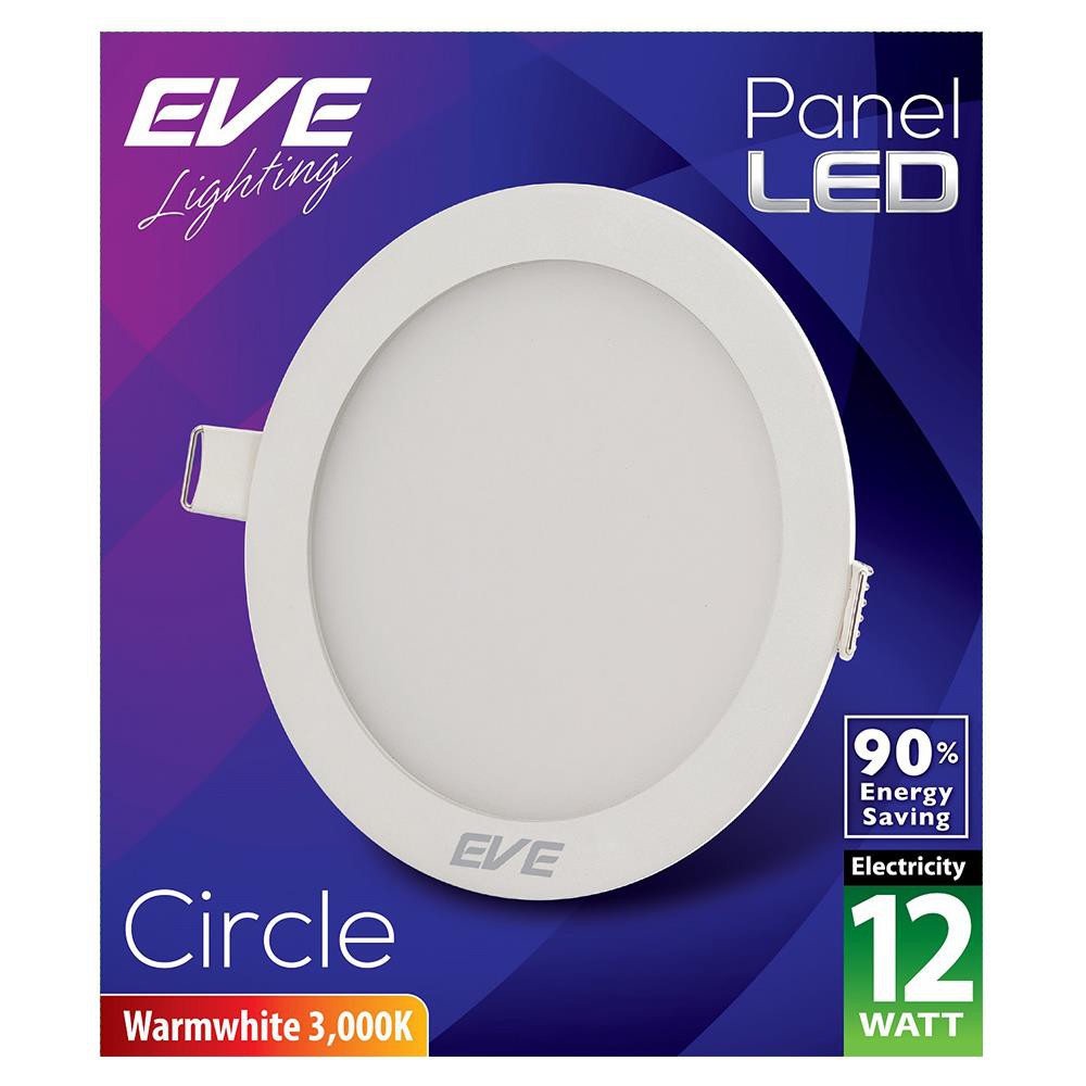 โคมไฟดาวน์ไลท์ ดาวน์ไลท์ EVE PANEL CIRCLE LED 12 วัตต์ WARMWHITE 5 นิ้ว กลม สีขาว รางนีออน ดาวน์ไลท์ โคมไฟ หลอดไฟ DOWNLI