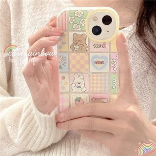 เคสโทรศัพท์มือถือ แบบนิ่ม ป้องกันเลนส์กล้อง ลายการ์ตูนหมี และกระต่าย สําหรับ Iphone 11 12 13 Pro MAX 8 7 6 6S Plus X XR XS MAX SE 2020