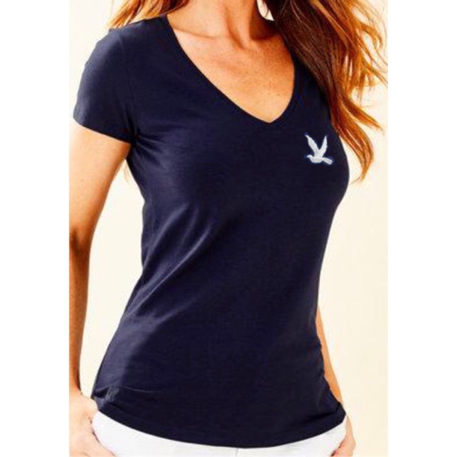 CC-OO v neck basic logo t-shirt เสื้อยืดคอวีผู้หญิง เสื้อยืดสีพื้น ทรงเข้ารูป สีกรม/ขาว/เทา
