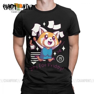 เสื้อยืดโอเวอร์ไซส์Aggretsuko Tee Shirt Aggressive Retsuko Yey For Friday Happy Weeken T Shirt for Men 100% Cotton Novel