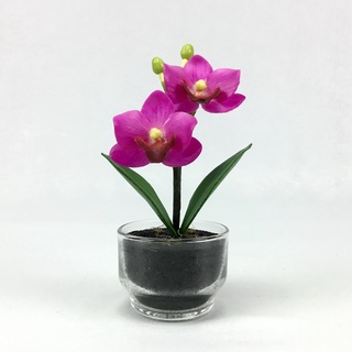 OrientalFineArt แจกันดอกไม้ประดิษฐ์ ดอกกล้วยไม้พร้อมแก้วสไตล์มินิมอล Artificial Phalaenopsis with Glass (G-6139-N)