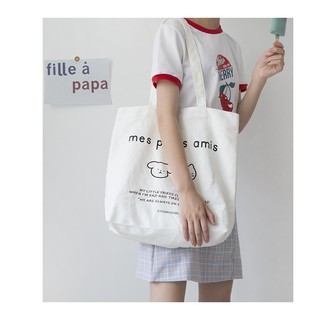 TB J038 🌳🍃 กระเป๋าผ้าลายหน้าน้องหมากับน้องแมว mes petits amis 😻🐰