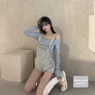 Many Jeans Short Overalls เอี๊ยมยีนส์ขาสั้นสียีนส์ฟ้าพร้อมส่ง