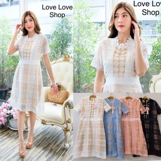 เดรสลูกไม้สั้นมี4สี!!! M-L Mini Dress เดรสลูกไม้ขาวแขนสั้นผ้าฉลุลาย งานป้าย Love love