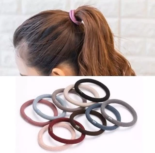 (10 เส้น) ยางรัดผมสไตล์เกาหลี <เส้นยางหนานุ่ม> ☆ ชุดคละ10สี / ดำล้วน☆