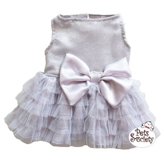 PetSociety เสื้อสุนัข เสื้อแมว ชุดราตรีกระโปรงระบาย - สีเงิน