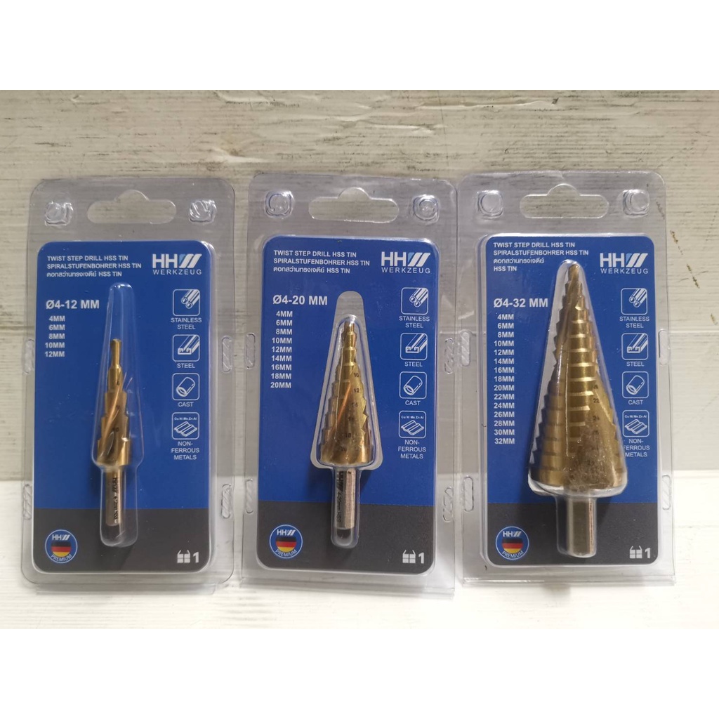 ดอกสว่านทรงเจดีย์ ดอกสว่านสเต๊ป HSS TIN มี 3ขนาด 4-12mm , 4-20mm , 4-32mm HHW (เจาะเหล็ก – สแตนเลส) ราคา ถูกที่สุด ดีลบีเคเค แกลเลอรีภาพที่ 3
