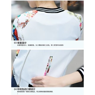 เสื้อแจ็คเก็ตแขนยาวลายดอกไม้ที่แขน มีกระเป๋าและซิปหน้า (ใส่ได้ทั้งหญิงเเละชาย) 2สี4ไซส์ M-XXL พร้อมส่ง