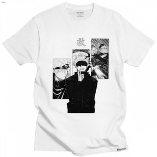 คอลูกเรือเสื้อยืดคอกลมเสื้อยืดผ้าฝ้ายแขนสั้นพิมพ์ลาย Manga Satoru Gojo Jujutsu Kaisen สําหรับผู้ชายผ้าฝ้ายแท้