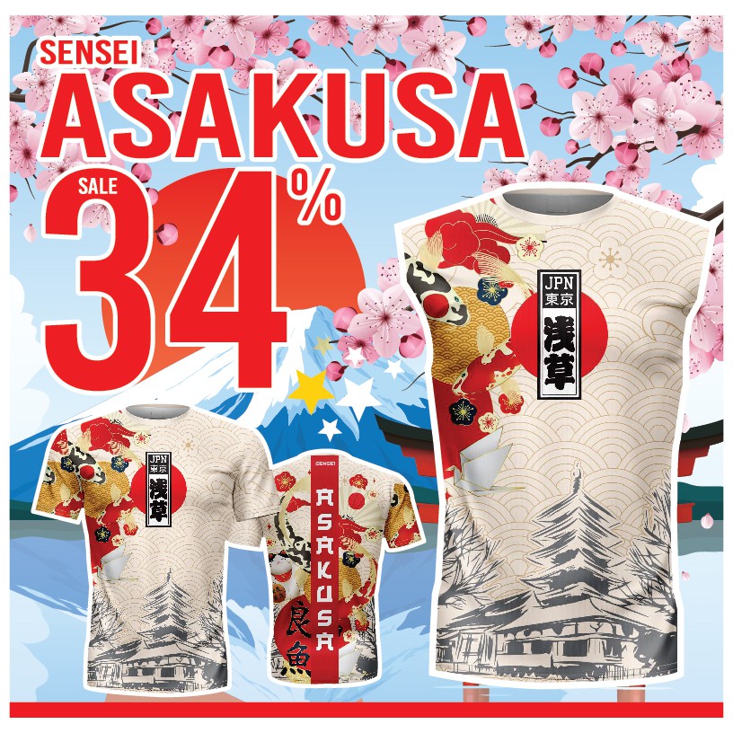 ใส่โค้ดSENSEI50Bลด50บาท เสื้อแขนสั้นพิมพ์ลาย(หน้า-หลัง) SENSEI ลายASAKUSA1