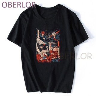 ROUNDคอลูกเรือNeckใหม่ เสื้อยืดลําลอง แขนสั้น พิมพ์ลายอนิเมะ Swordsmen Samurai Inuyasha Kenshin สไตล์ญี่ปุ่น ฮาราจูกุ สี