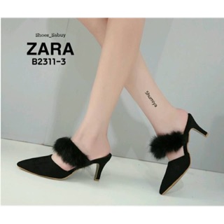 พร้อมส่ง👠👠👠รองเท้าคัชชูเปิดส้น หนังกำมะหยี่นิ่ม  แต่งสายคาดด้วยขนเฟอร์ น่ารักฟรุ้งฟริ้ง 💕🍭