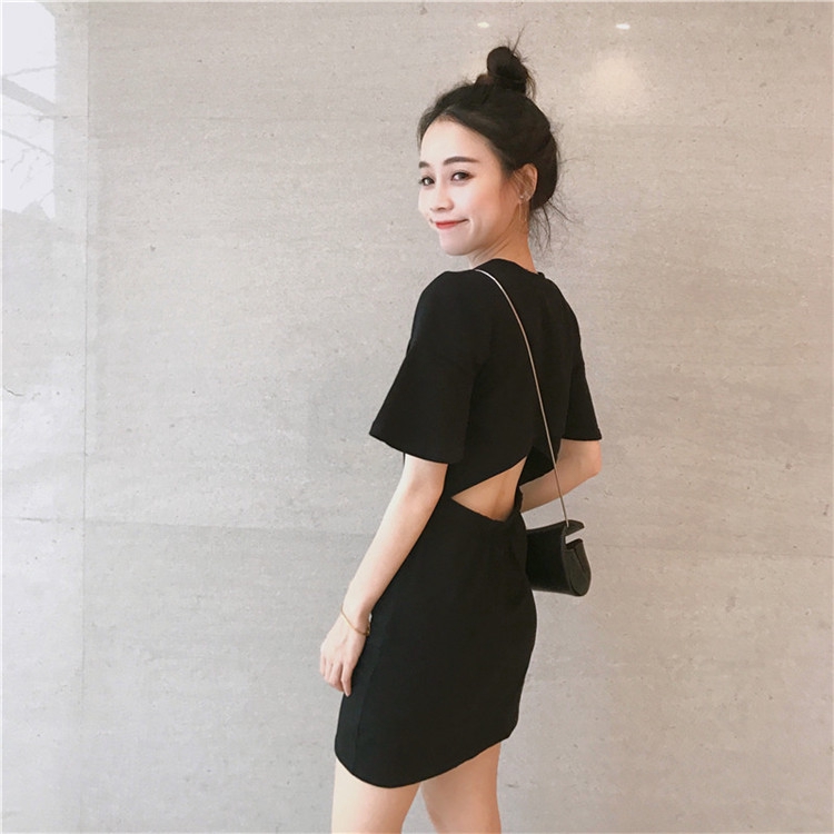 ชุดเดรสสั้น เวอร์ชั่นเกาหลีคอกลมแขนสั้นเดรสผู้หญิง dress