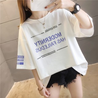 เสื้อยืดคอกลมแขนสั้น oversize ผู้หญิงShort Sleeve T-Shirt(สีฟ้า/สีดำ/สีขาว)5005