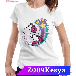 Z009Kesya เสื้อยืดผู้หญิงผ้าคอตตอน Peanuts Snoopy Roller Skating Star Powered Rainbow Womens T-Shirt sale  Peanuts