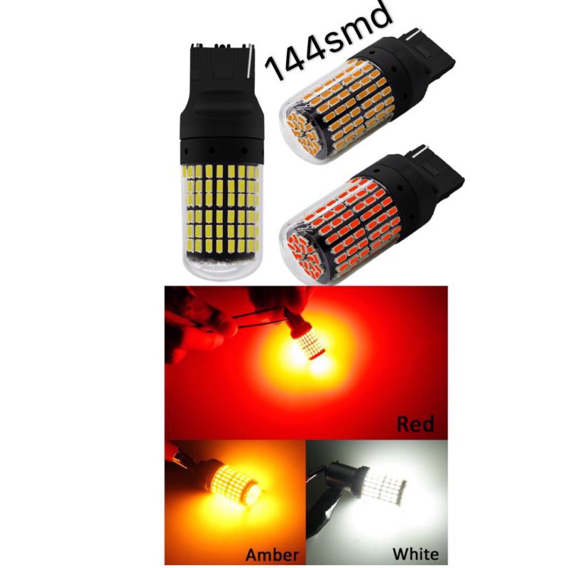 ไฟเลี้ยว ไฟถอย LED 144ชิป 2PCS 7440 7443 ขั้วT20 BA15S P21W หลอดไฟ เลี้ยวสีส้ม ถอยสีขาว DC 12V