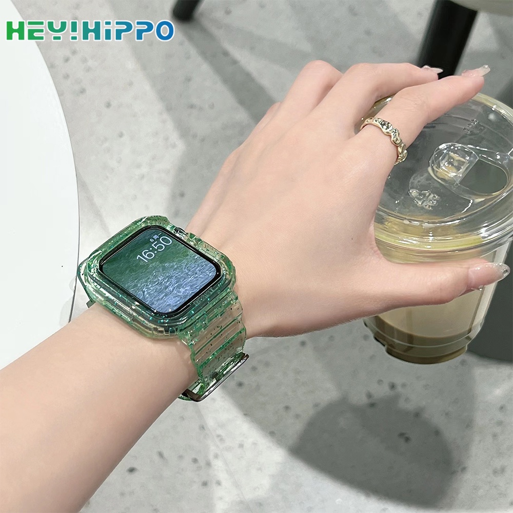 สายนาฬิกาข้อมือ แบบใส แต่งกลิตเตอร์ สําหรับ Smart Watch Series 7 6 SE 5 4 iwatch 45 44 42 41 40 38 มม.