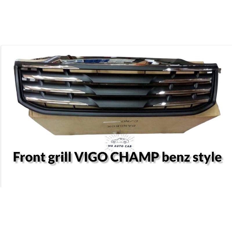 กระจังหน้า vigo champ benz style แนวนอนชุบดำ กระจังหน้าแต่ง vigo 2011 2012 2013 2014 ลายเบนซ์ front 