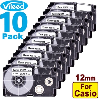 [สต็อกประเทศไทย]10 Pack 12mm XR-12WE1 Tape Cartridge for Casio EZ-label Printer KL-60 KL-60L KL-100 KL-120 KL-130 KL-170