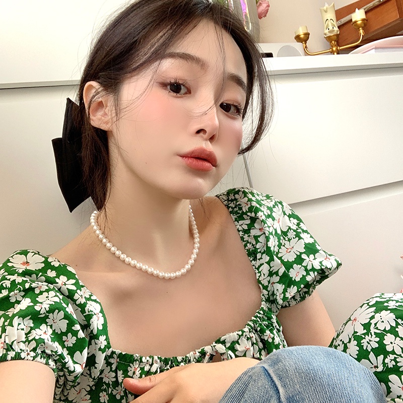 สร้อยคอมุก วินเทจ สําหรับผู้หญิง Ins ที่เรียบง่าย สง่างาม แฟชั่น สั้น สร้อยคอมุก ฤดูร้อน สร้อยคอใหม่