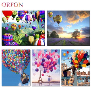 【ORFON】ภาพจิตรกรรมสีน้ํามันบนผ้าใบลาย Hot Air Balloon Scenery By Numbers DIY สําหรับตกแต่งบ้าน 40x50ซม.