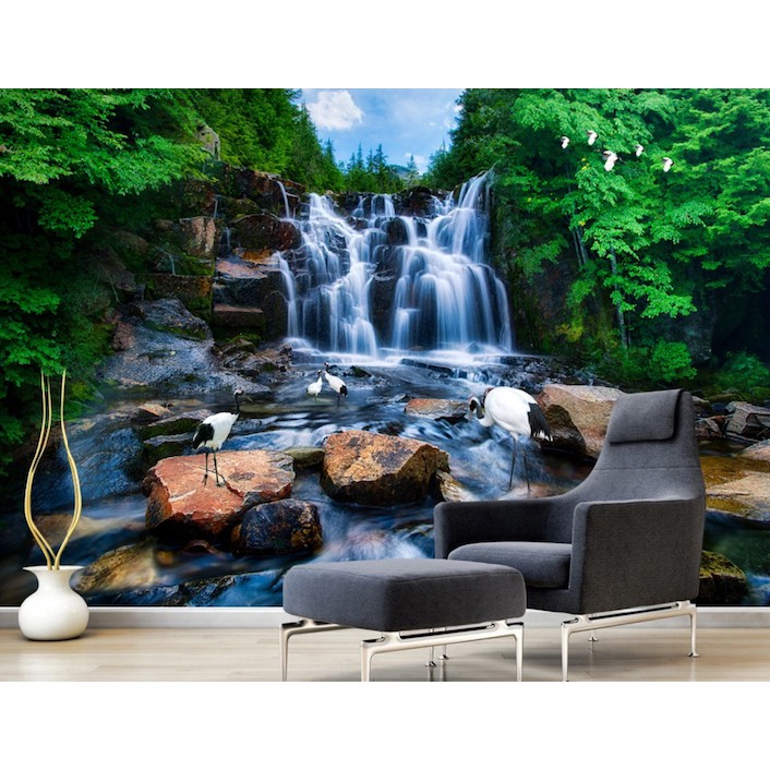 Custom wall paper landscape and Forest waterfall 3D wallpaper natural  scenery waterproof wall mural suitable for living | Shopee Thailand