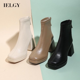 IELGY รองเท้าบูทมาร์ติน ส้นสูง มีซิปด้านหลัง กันน้ํา สไตล์เกาหลี สําหรับผู้หญิง