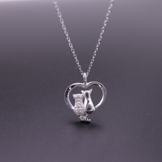 SILVER THAI 925 Silver Cubic Zirconia cat pendant Necklace 18 inch+218 inch+2 ,สร้อยคอจี้แมวใส่เข้ากันได้กับทุกชุด