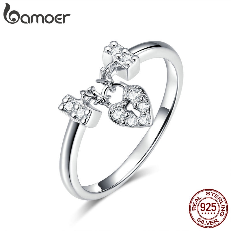 BAMOER 925 Silver Fashion Rings Heart Lock SCR466