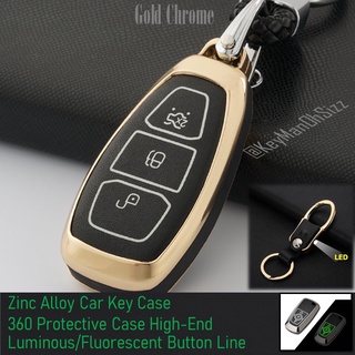 เคสโลหะรีโมทรถ Ford Focus Smart Key ปุ่มเรืองแสงพร้อมพวงกุญแจ LED วัสดุคุณภาพด้วย Metal Zinc Alloy