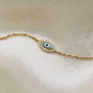 Dainty Evil Eye Bracelet, 18K Gold Plated Sterling Silver Bracelet B0003 | เงินแท้ 925 ชุบทองเเท้ 18 กะรัต