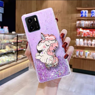 เคสโทรศัพท์มือถือ วีโว่ VIVO Y01 Y75 Y33T Y33S Y21T Y21S Y21 Y21A Y76 Y73 Y15A Y15S V23 V23e 4G 5G Phone Case Cute Cartoon Unicorn Glitter Bling Transparent Full Stars Casing With Stand Holder Back Cover เคส VIVOY01