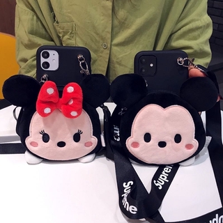 Samsung Note20 Ultra Note10 Plus Pro Note9 Note8 Note5 Note4 Note3 M51 M31 M30 M30s M20 M10 M21 A40s M01 Note 20 10 9 8 5 4 3 Black Mickey Minnie Cartoon Silicone Soft Phone Case Plush Coin Purse Cover