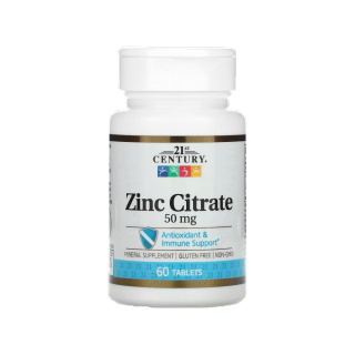 อาหารเสริมซิงค์ ลดสิว ซิงค์ซิเตรต 21st Century, Zinc Citrate, 50 mg, 60 Tablets