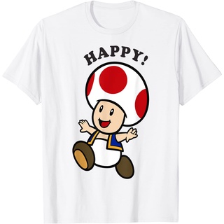 เสื้อยืดผ้าฝ้ายพรีเมี่ยม เสื้อยืด พิมพ์ลายข้อความ Nintendo Super Mario Toad Stay Happy