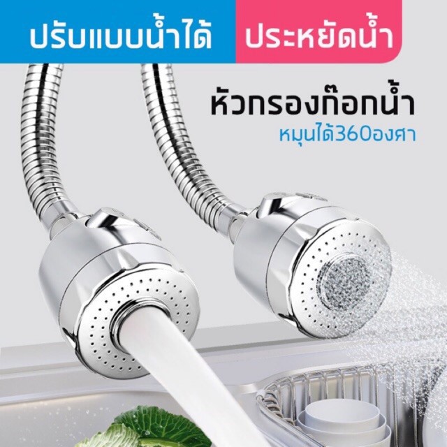 หัวต่อก๊อกน้ำหมุนได้ 360 องศา ปรับระดับการไหลของน้ำได้ 2แบบ ใช้งานง่ายประหยัดน้ำ