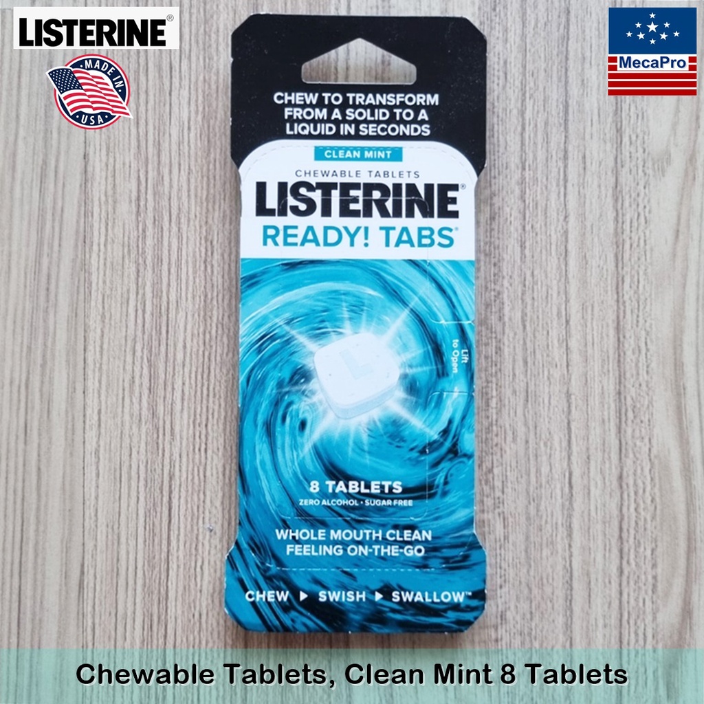 Listerine® READY! TABS® Chewable Tablets, Clean Mint 8 Tablets ลิสเตอรีน น้ำยาบ้วนปาก แบบเม็ดเคี้ยว 