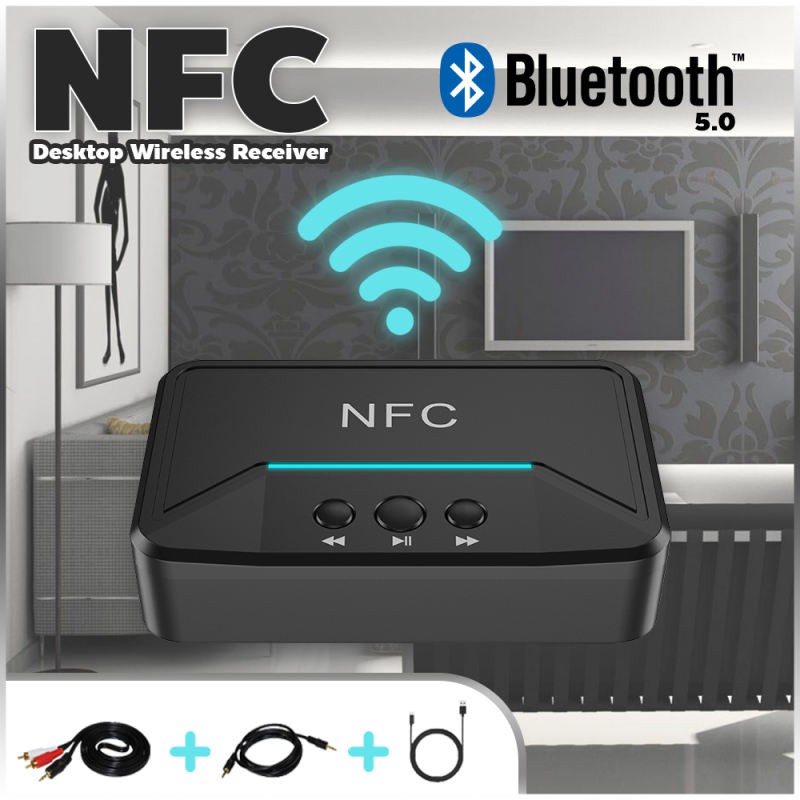 ลดราคา Bluetooth 5.0 Receiver Adapter NFC 3.5mm RCA Audio AUX Output Wireless Bluetooth Dongle Stereo Receptor #สินค้าเพิ่มเติม สายต่อจอ Monitor แปรงไฟฟ้า สายpower ac สาย HDMI