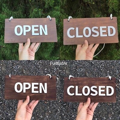 [FudFudAR] ฝุด-ฝุด-อะ ป้ายเปิด-ปิด แบบที่ 6 I Open Closed Sign I ผลิตจากไม้สนเรดิเอต้า หนา 5 มม. ทำสีไม้โอ๊ค