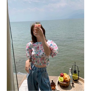 มาใหม่เสื้อลายดอกแขนตุ๊กตาตีพองๆ