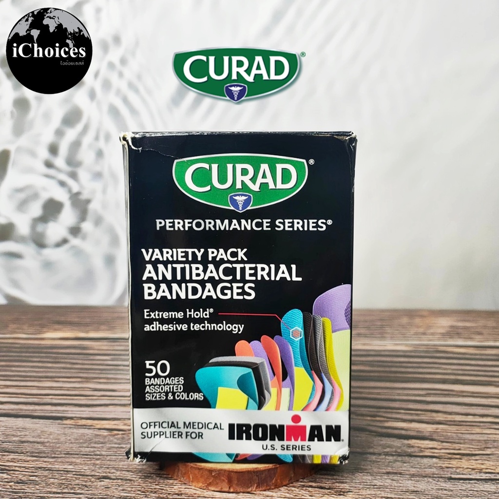 [CURAD] Performance Series Variety Pack Antibacterial Bandages 50 Bandages พลาสเตอร์