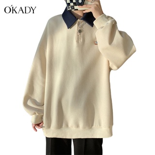 OKADY 【COD】เสื้อสเวตเตอร์คอโปโลสำหรับผู้ชาย,เสื้อแขนยาวสไตล์ Ins ดีไซน์ทันสมัยแขนยาวคู่รัก เสื้อผ้าผู้ชายสไตล์เกาหลี