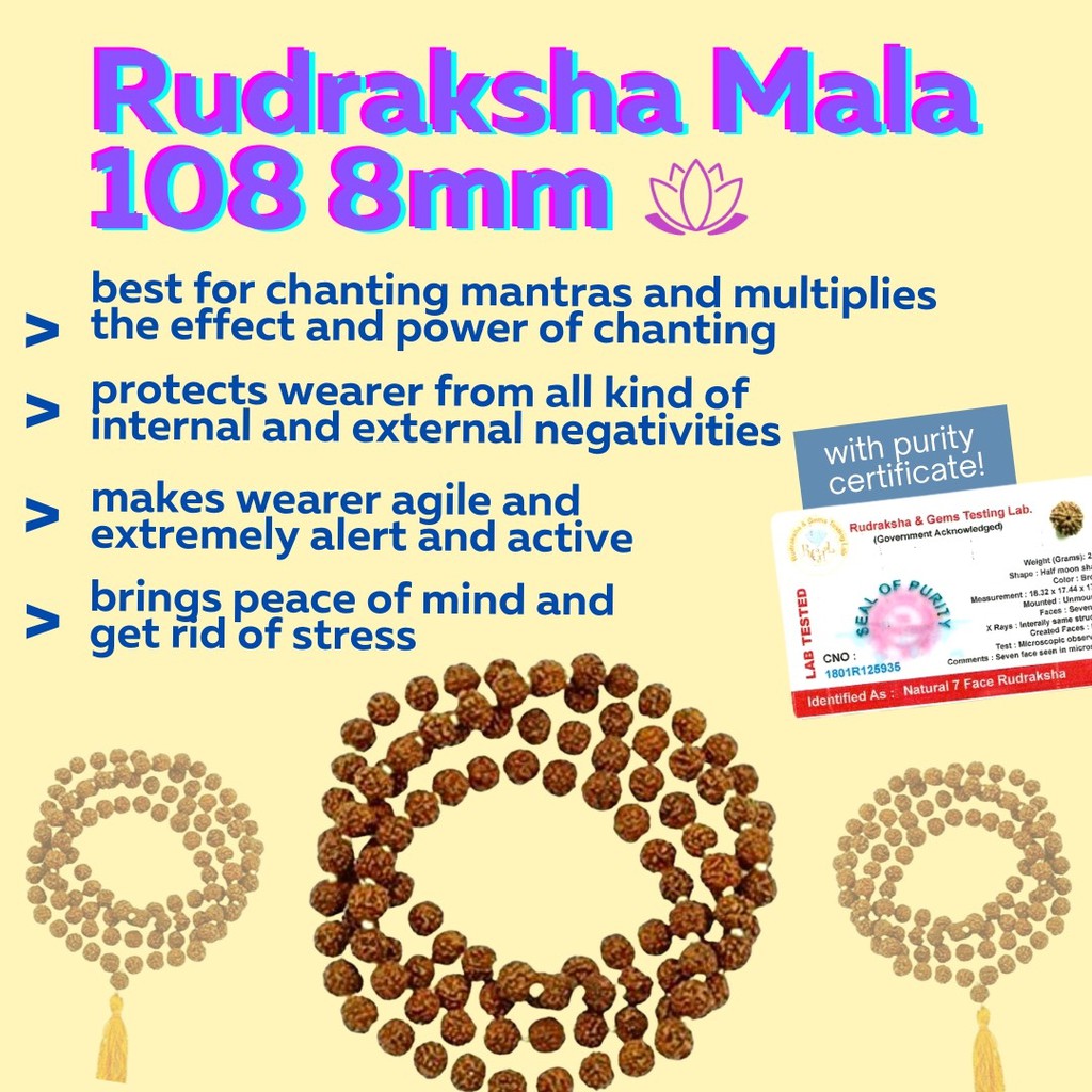 5 Face Rudraksha 108 Mala/Mlai (8mm) ลูกปัด Rudraksha พร้อมใบรับรอง Lab