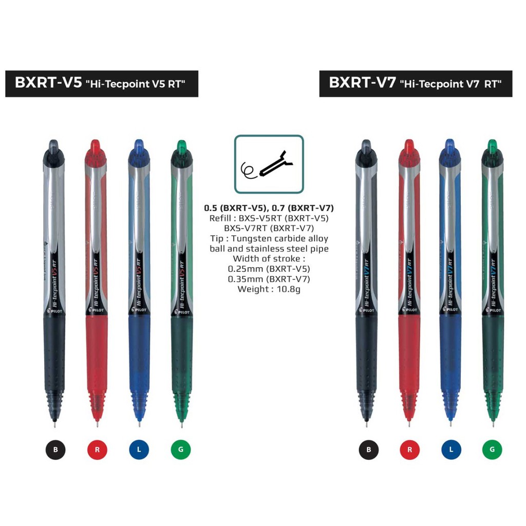 Pilot Hi-Tecpoint V5 / V7 RT ปากกาแบบยืดหดได้